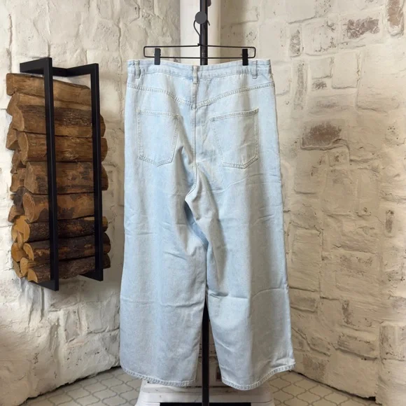 Cider Light Blue Floral Cutout Wide Leg Jeans - Picture 2 of 8